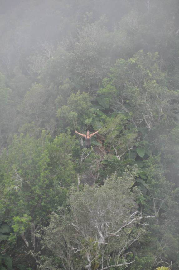 A neblina encobre a Ana, na encosta do cume falso do The Quill, em Statia - Caribe